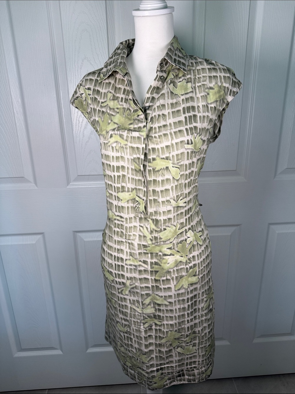 TONET Made in Italy Green Printed Shirt Dress Sleeveless Belted Chic Boho